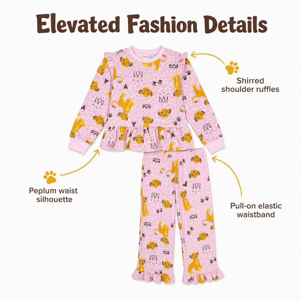 Disney Lion King Simba Girls' Fleece Sweatshirt and Pants Set Pink Leopard