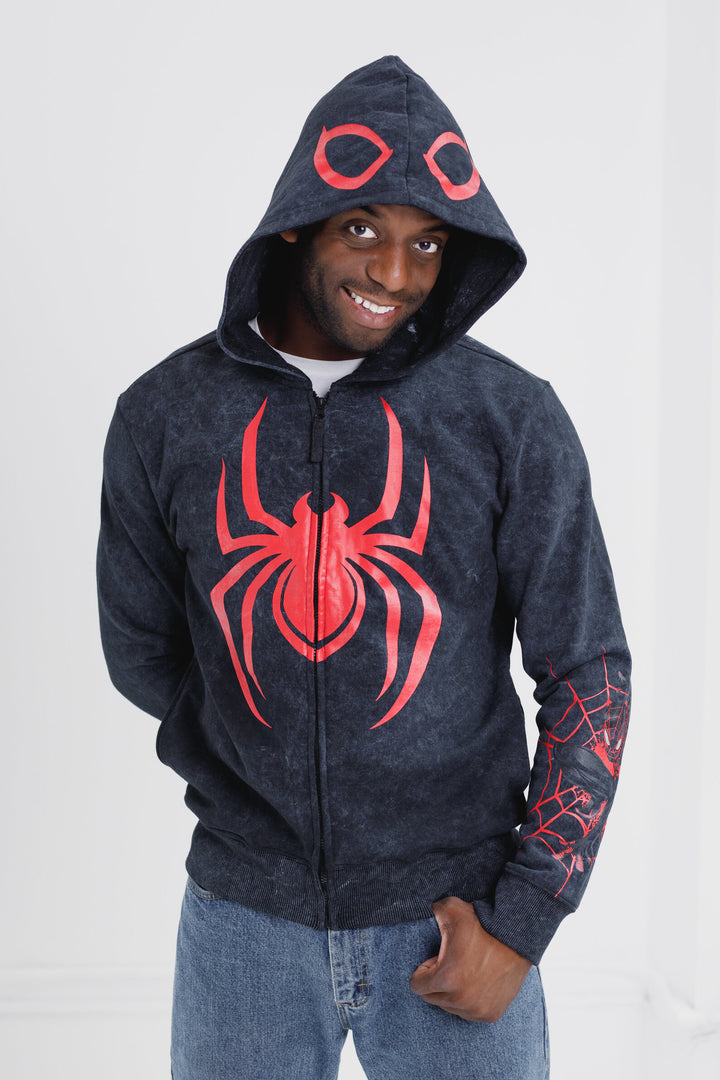 Marvel Spider-Man Cosplay Fleece Zip-Up Hoodie Miles Morales Charcoal