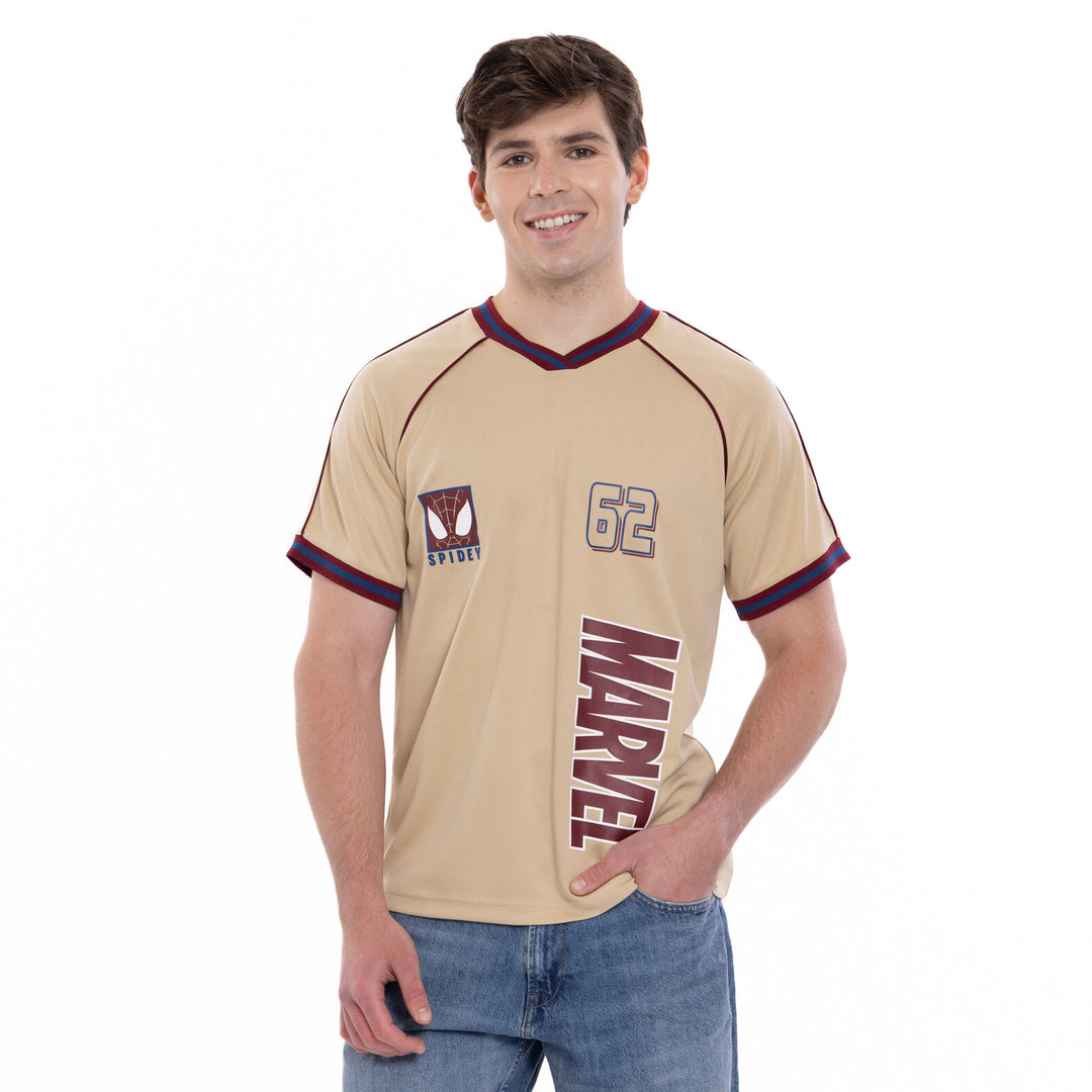 Marvel Spider-Man Men's Athletic Jersey Shirt  V-neck T-Shirt Khaki