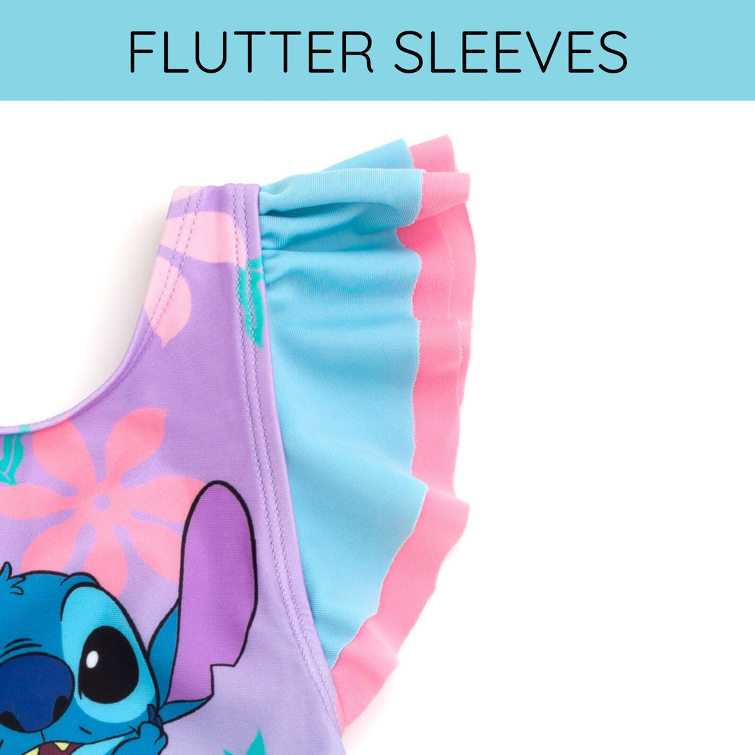 Lilo & Stitch Baby Girls' Ruffle Sleeve One-Piece Swimsuit Lavender Aqua