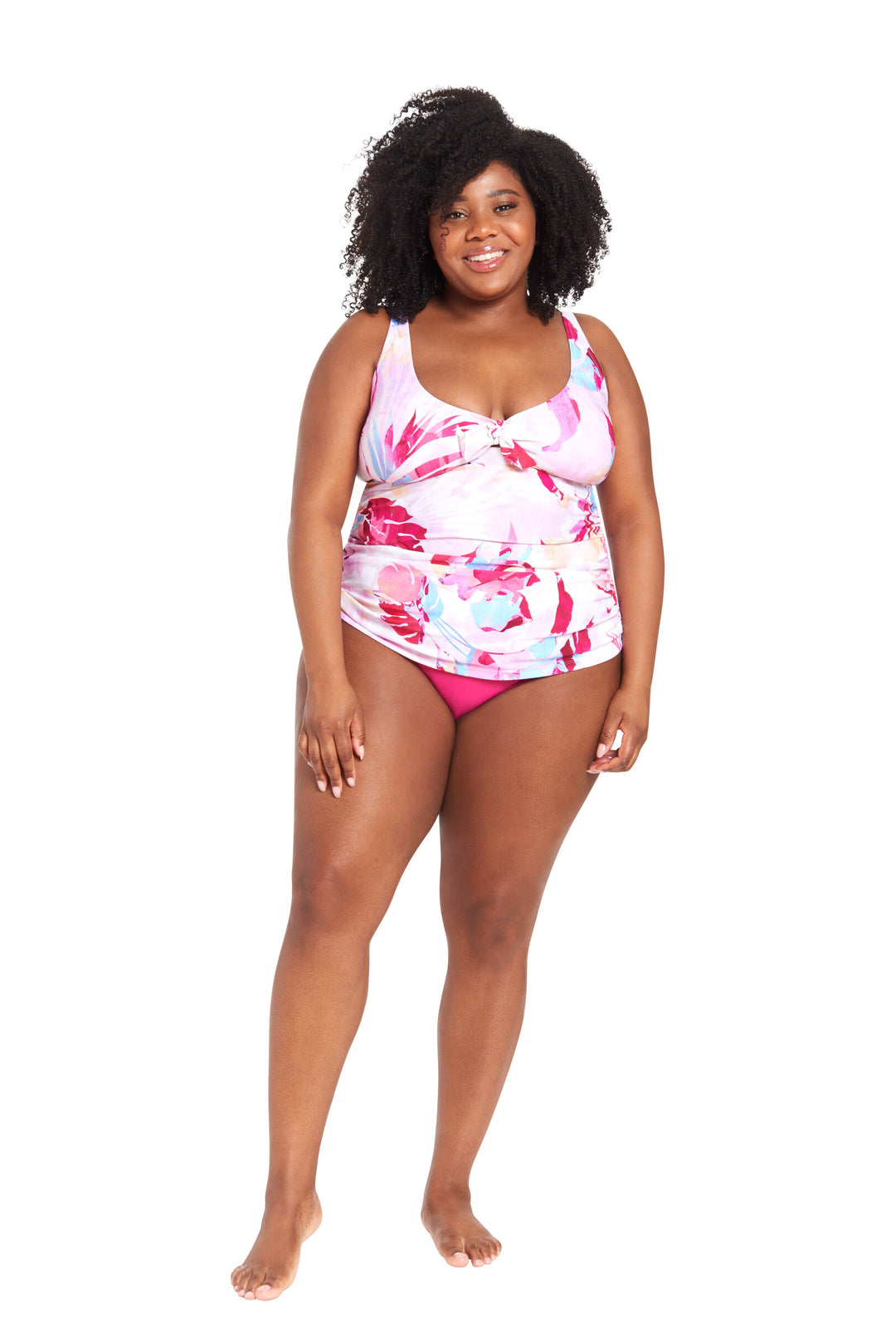 LYSA Women's Swimwear Sleeveless Tankini Top Pink Tropical Floral