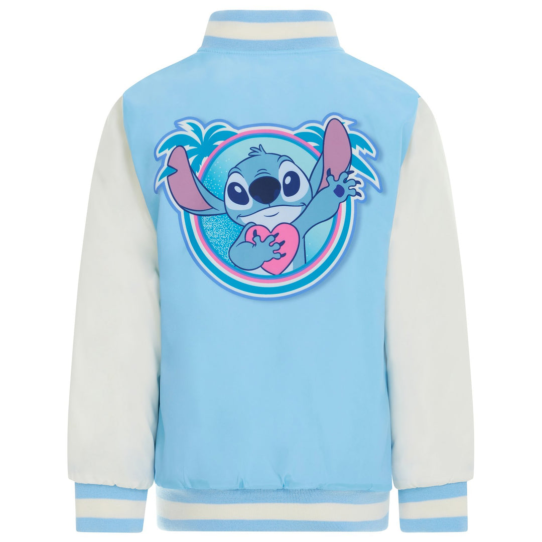 Lilo & Stitch Girls' Varsity Bomber Jacket Light Blue