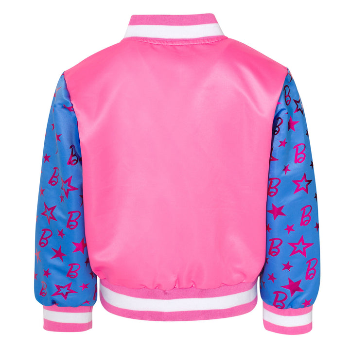 Barbie Girls' Varsity Bomber Jacket Pink Blue Foil