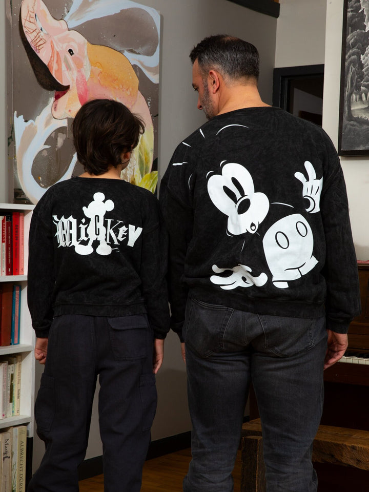 Disney Mickey Mouse Mineral Wash French Terry Pullover Sweatshirt Washed Black
