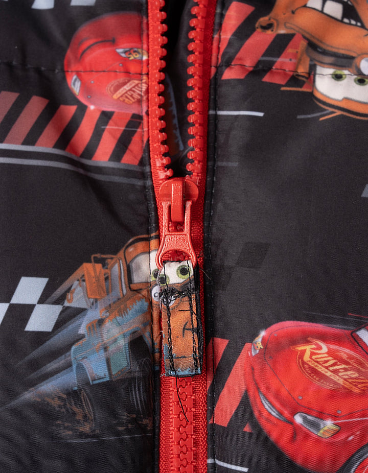 Cars Boys' Hooded Zip-Up Puffer Coat Striped McQueen Mater