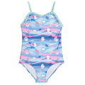 Squishmallows Girls' One Piece Swimwear Aqua Blue Pink Wave