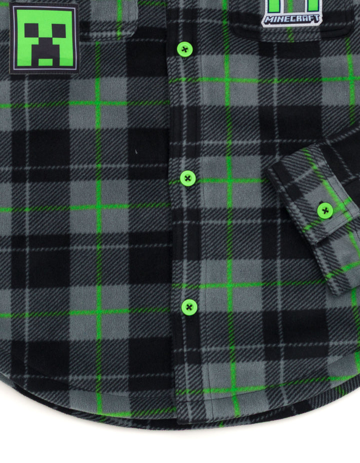Minecraft Creeper Boys' Fleece Lined Shacket Gray Green