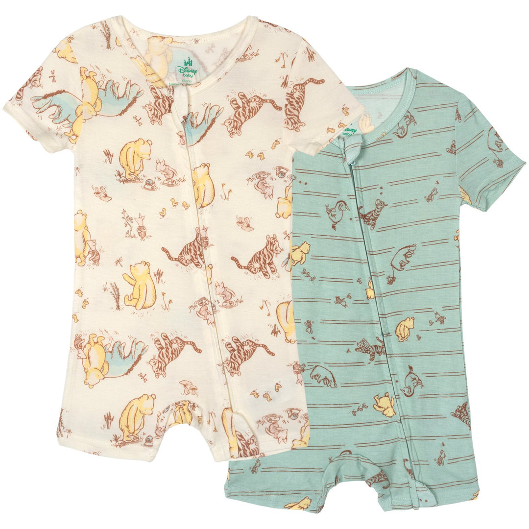 Disney Winnie the Pooh Baby 2-Pack Zip-Up One Piece Romper Blue Tusk