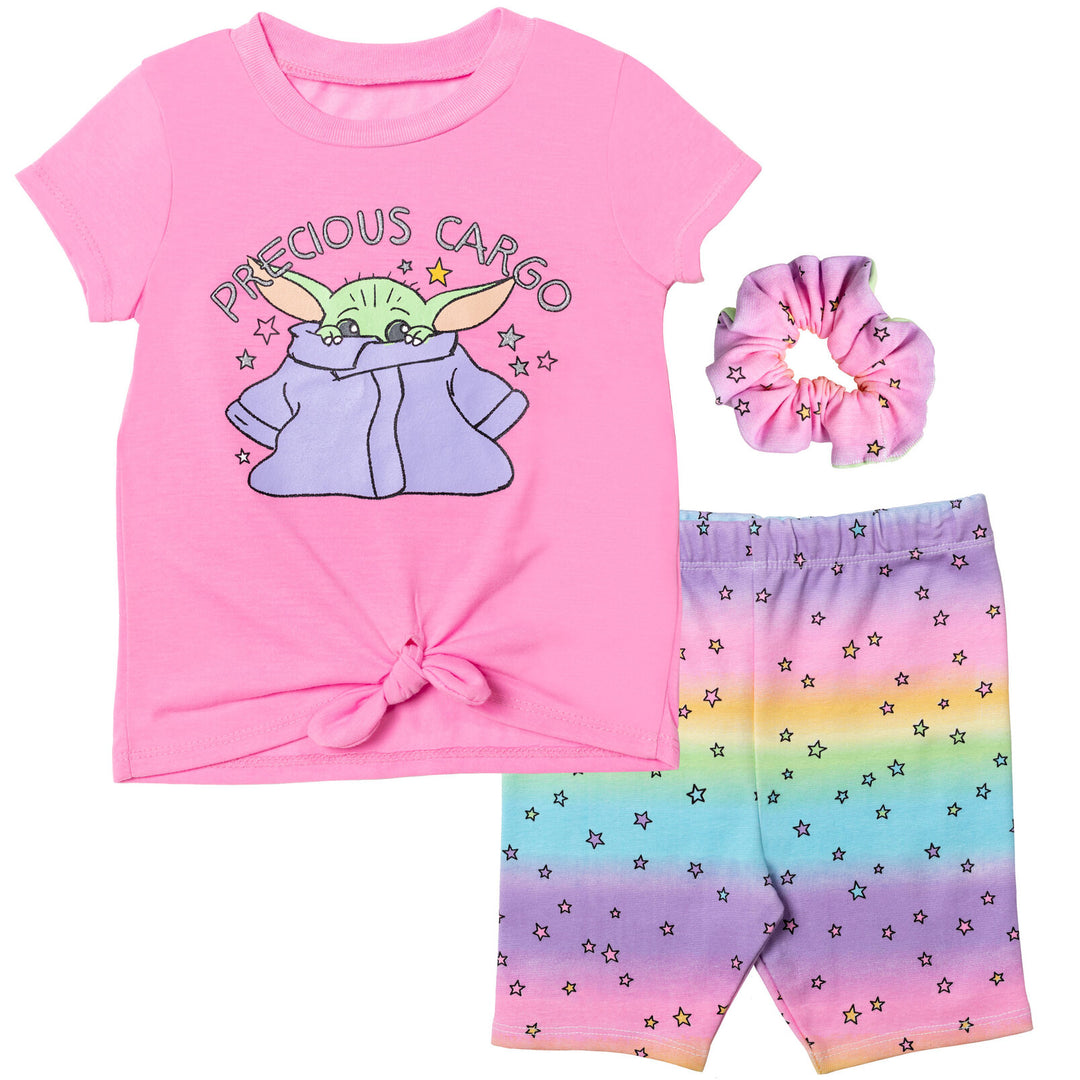 Star Wars The Mandalorian Grogu Girls' T-Shirt and Bike Shorts Set Pink Rainbow