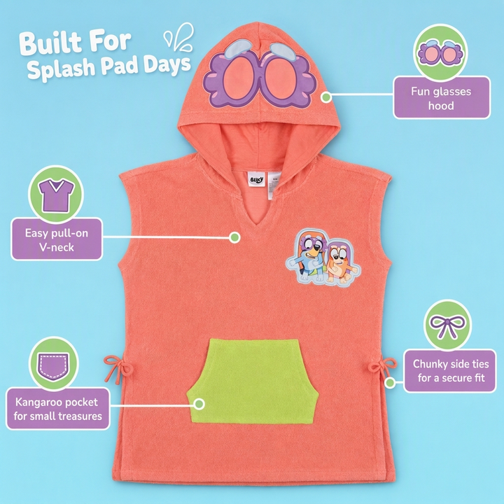 Bluey Girls' Hooded Swimwear Cover-Up Bingo Peach