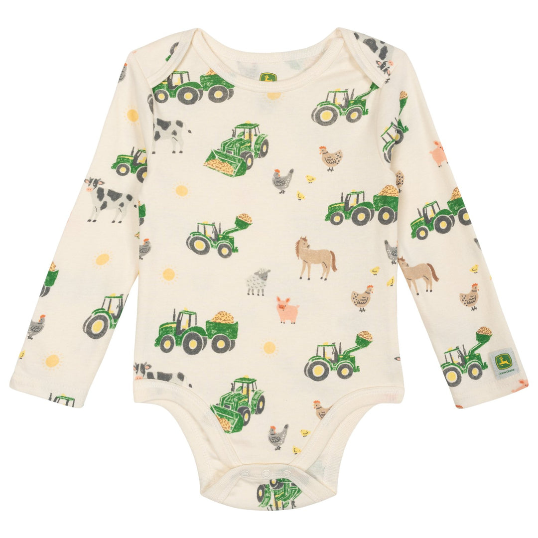 John Deere Baby Boys' 2-Piece Bodysuit and Overalls Set Khaki Cream