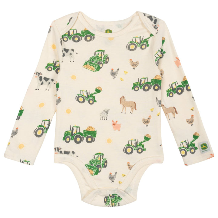 John Deere Baby Boys' 2-Piece Bodysuit and Overalls Set Khaki Cream