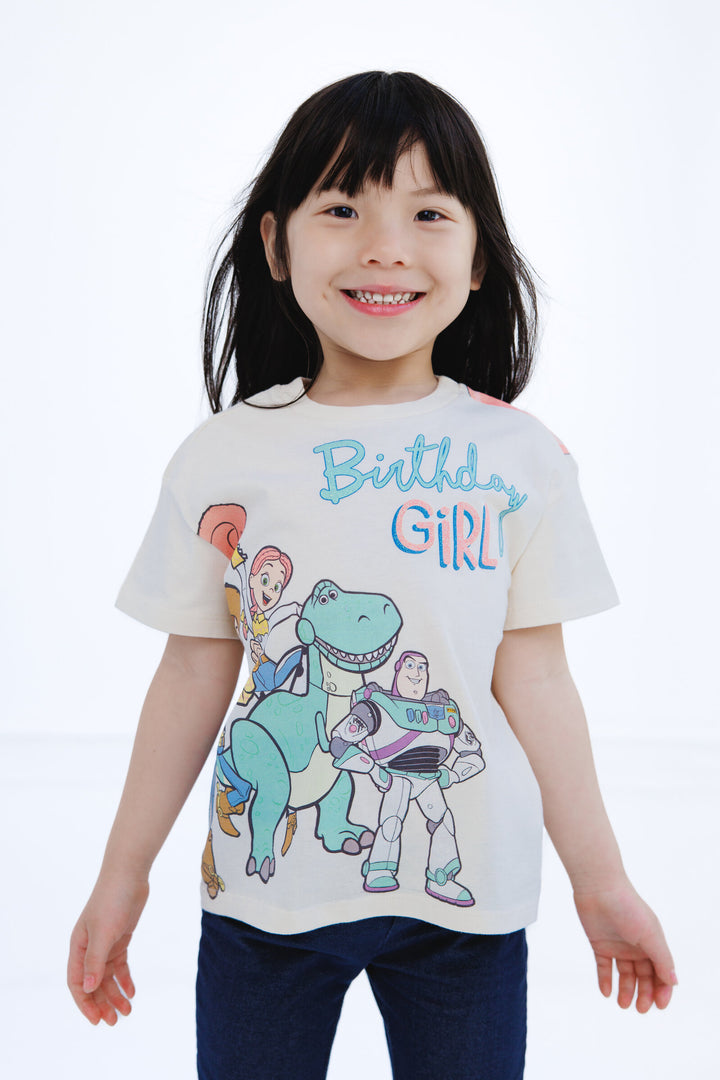 Disney Toy Story Girls' Birthday Graphic T-Shirt Woody Buzz White
