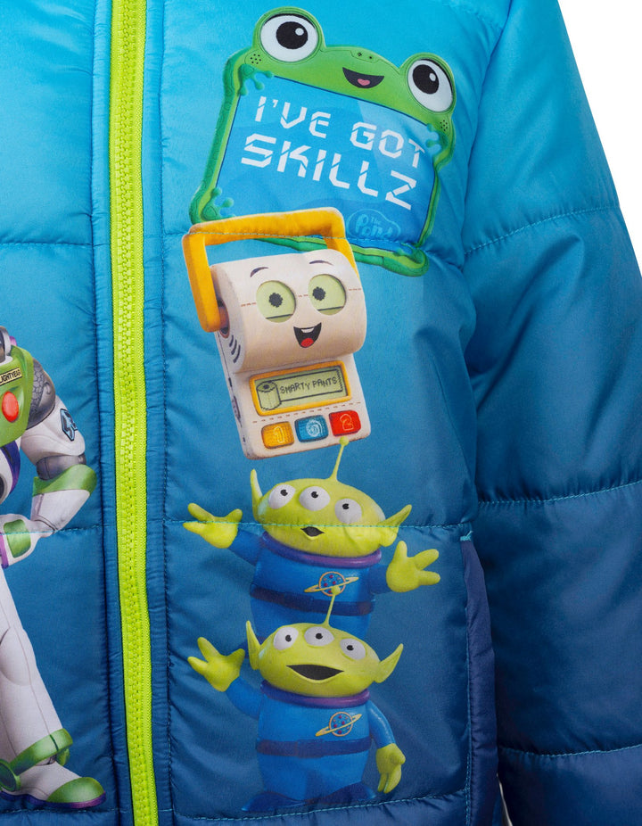 Disney Toy Story Boys' Hooded Puffer Jacket Navy Blue Woody Buzz