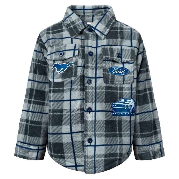 Ford Mustang Boys' Fleece Shacket Grey Blue Plaid