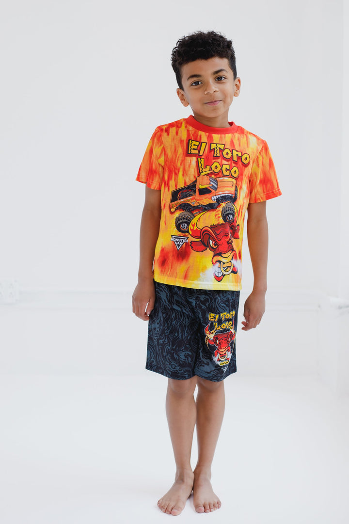 Monster Jam El Toro Loco Boys' 2-Piece Pajama Tee and Shorts Set Orange