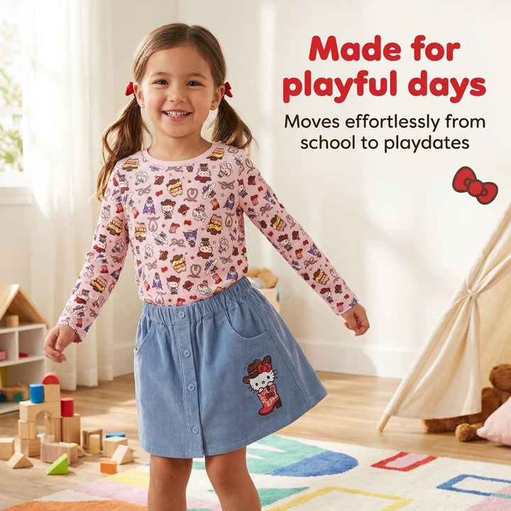 Hello Kitty Girls' Long Sleeve Tee and Corduroy Skirt Set Pink Blue
