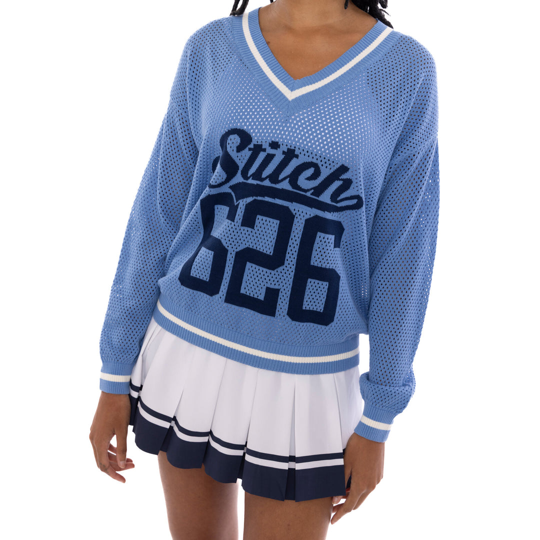 Lilo & Stitch Women's V-Neck Knit Sweater Light Blue