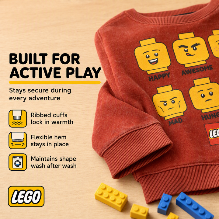LEGO Crewneck Pullover Sweatshirt Vintage Wash Red