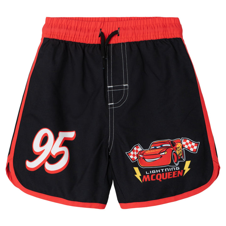 Cars Lightning McQueen Boys' 2-Piece Rash Guard and Swim Trunks Set White Black