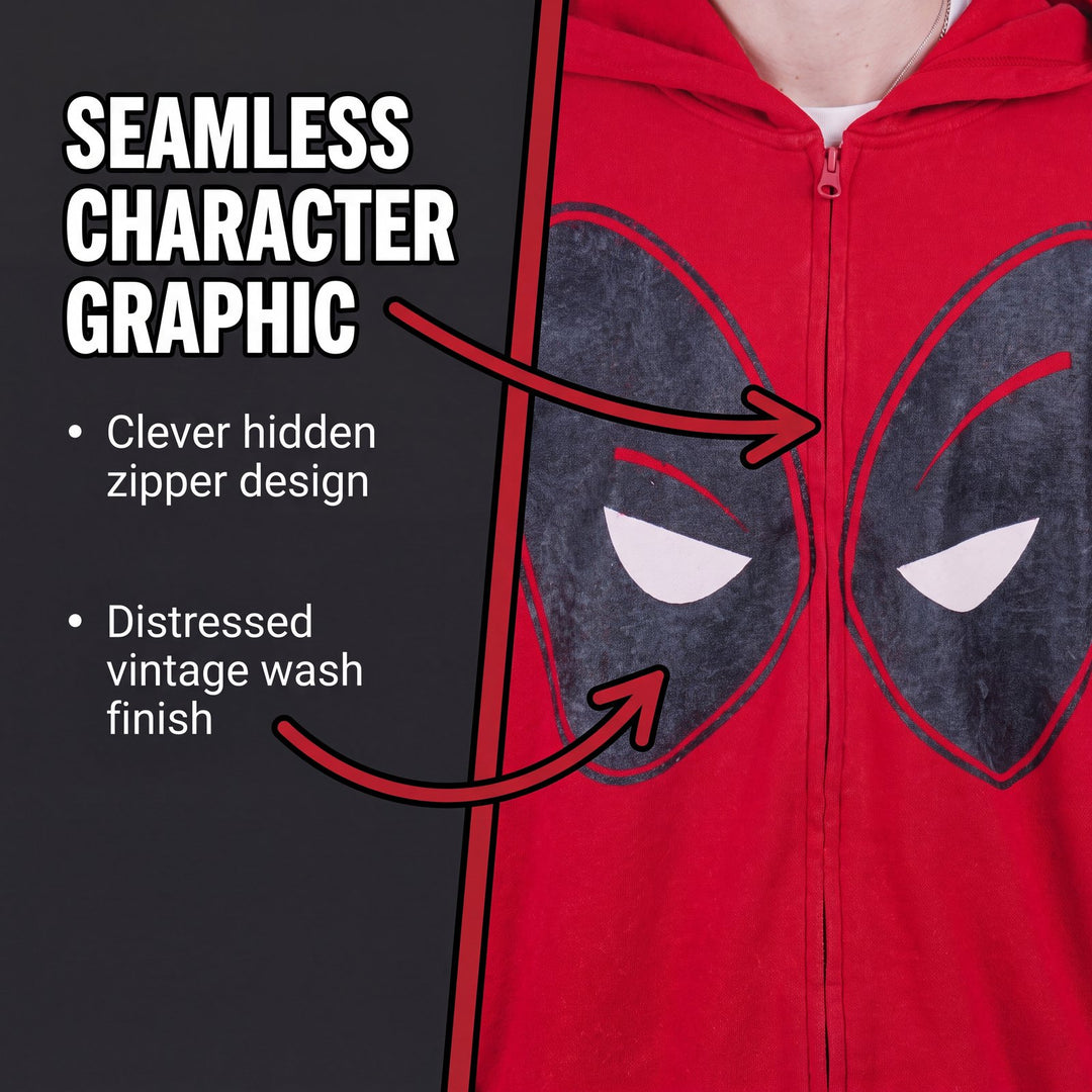 Deadpool Men's Marvel Deadpool and Wolverine Fleece Zip Up Hoodie Mineral Red