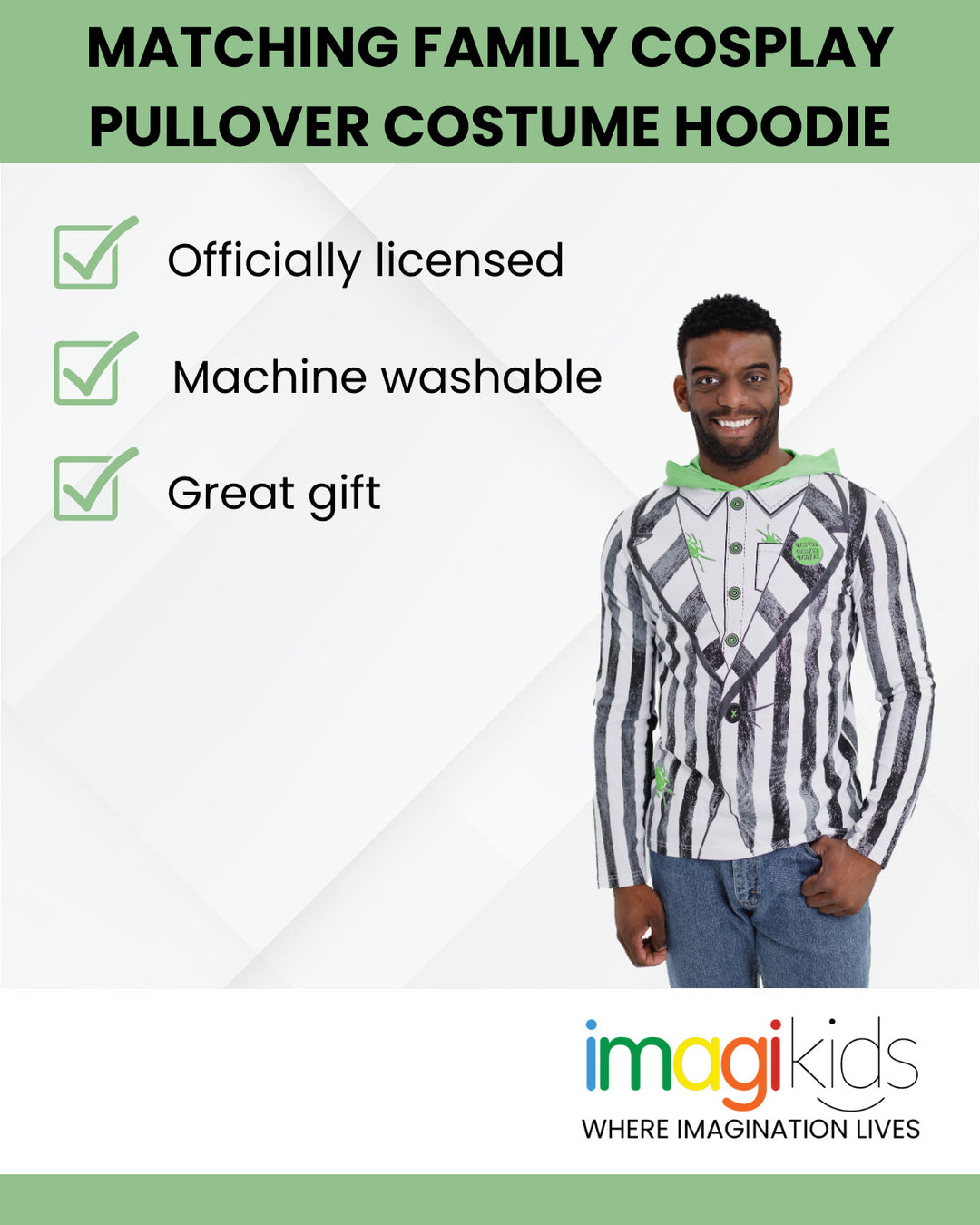 Beetlejuice Adult Men or Women Cosplay Pullover Hoodie White Black Stripe