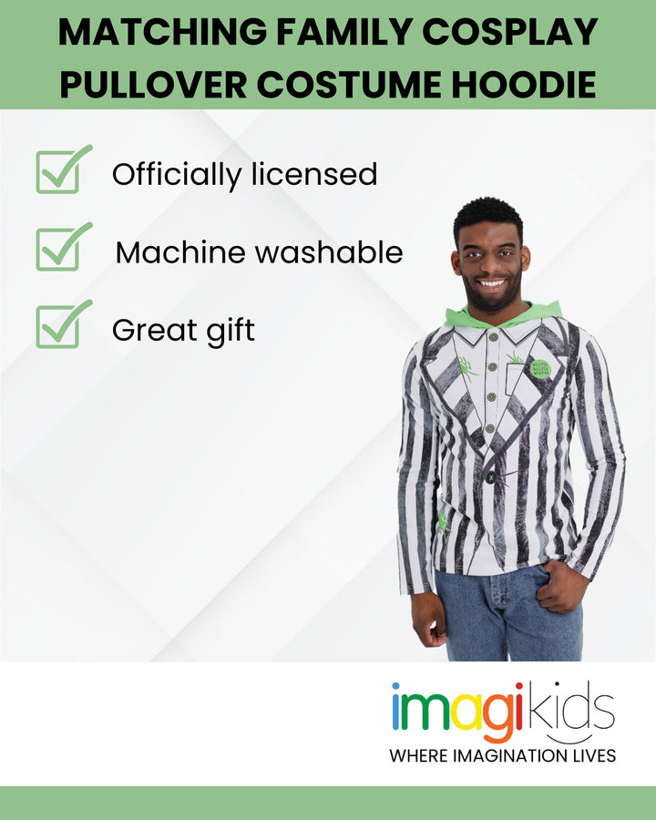 Beetlejuice Adult Men or Women Cosplay Pullover Hoodie White Black Stripe