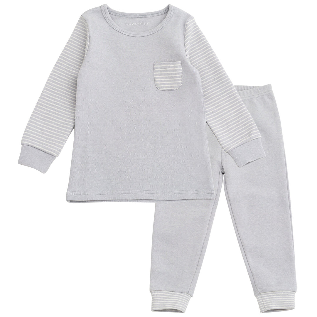 Cozeeme Boys' Loungewear 2-Piece Tee and Pants Set Heather Gray Stripe
