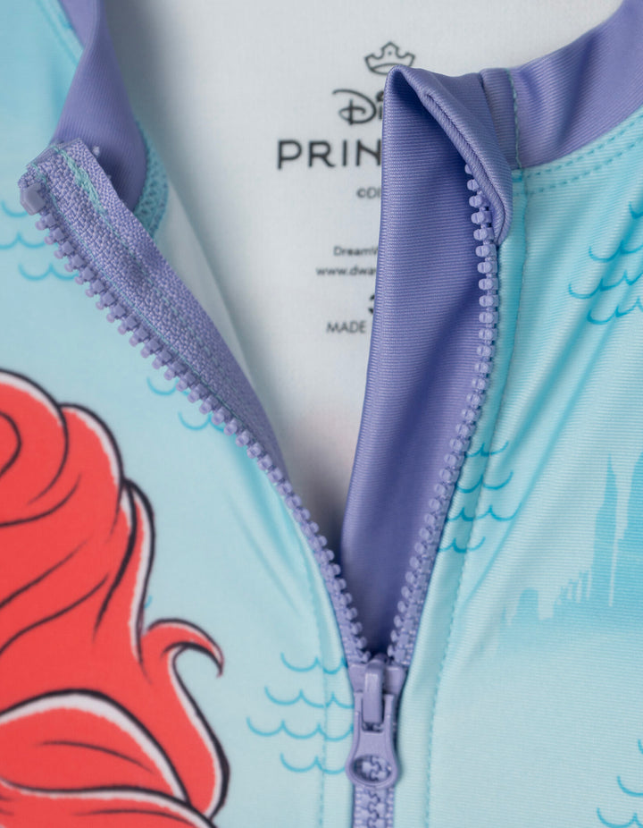 The Little Mermaid Princess Ariel Girls' Zip-Up One Piece Swimsuit Light Blue