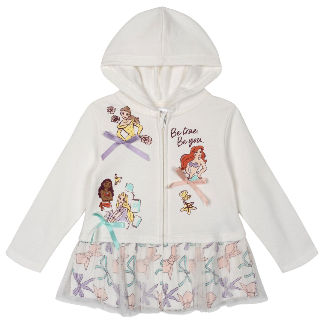 Disney Princess Girls' Zip-Up Hooded Sweatshirt Princesses Beige