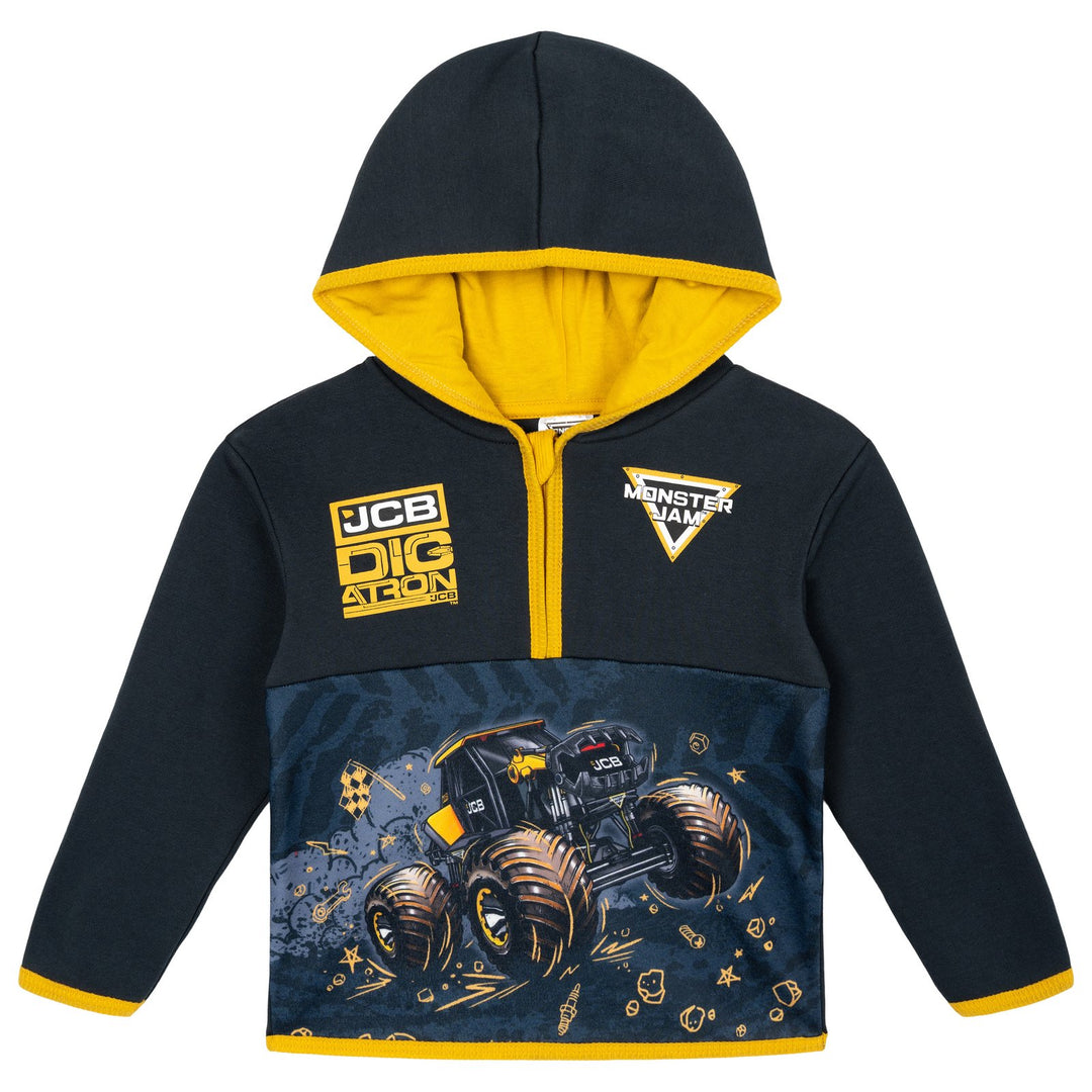 Monster Jam Digatron Boys' Half Zip Fleece Hooded Sweatshirt Grey Gold