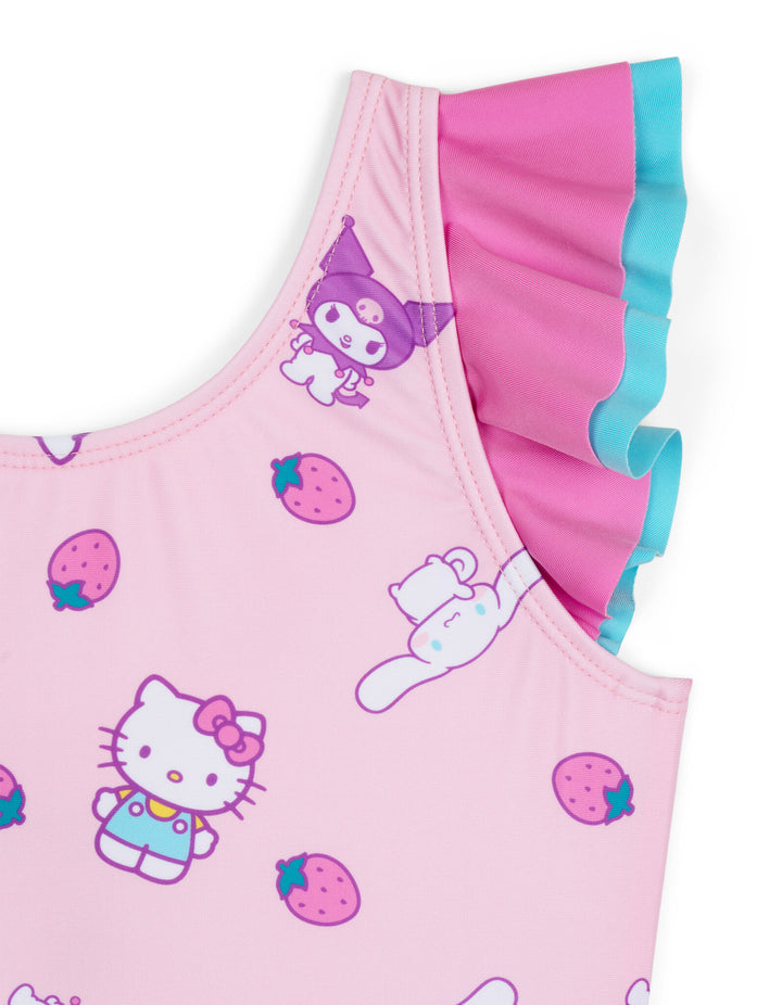 Hello Kitty Girls' Sleeveless One Piece Bathing Suit Pink Strawberry