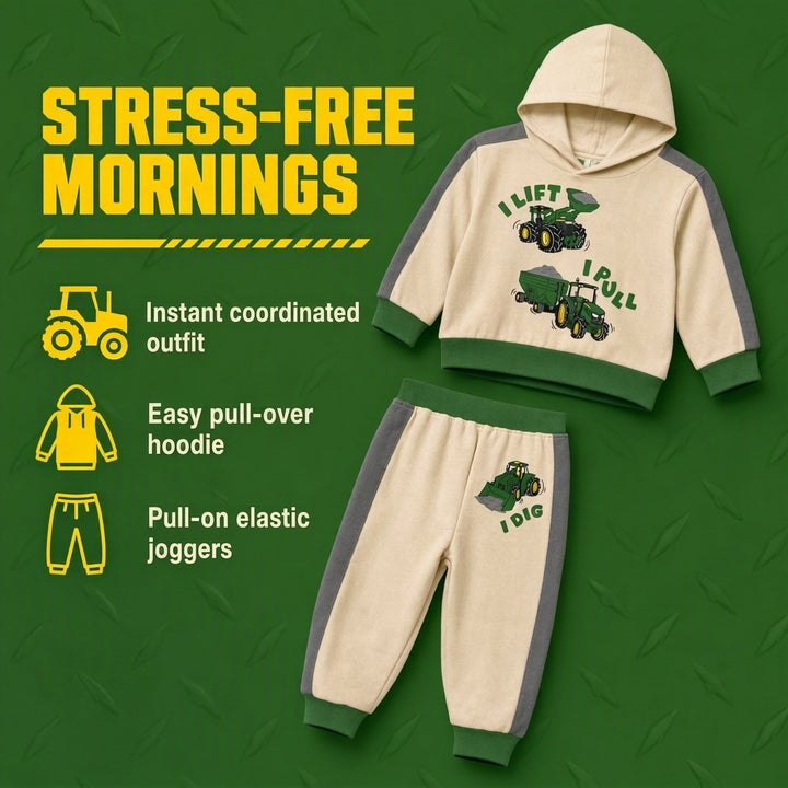 John Deere Boys' Fleece 2-Piece Hoodie and Joggers Set Tan Green
