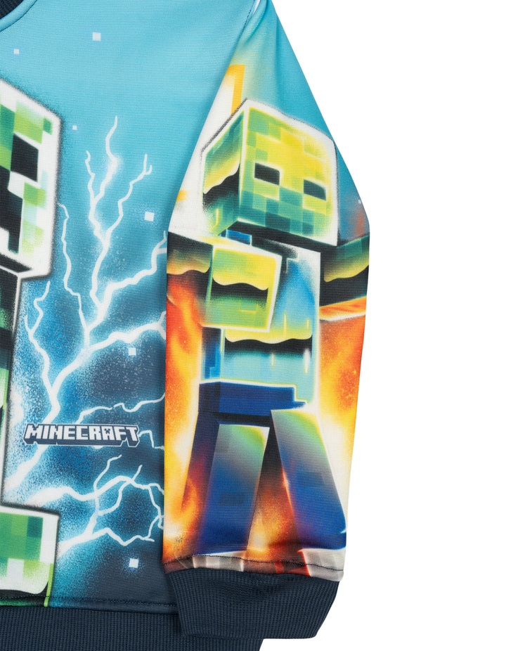 Minecraft Boys' Fleece 2-Piece Sweatshirt and Pants Set Dark Navy Creeper