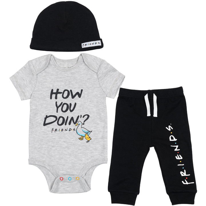 FRIENDS 3 Piece Outfit Set: Bodysuit Pants Hat