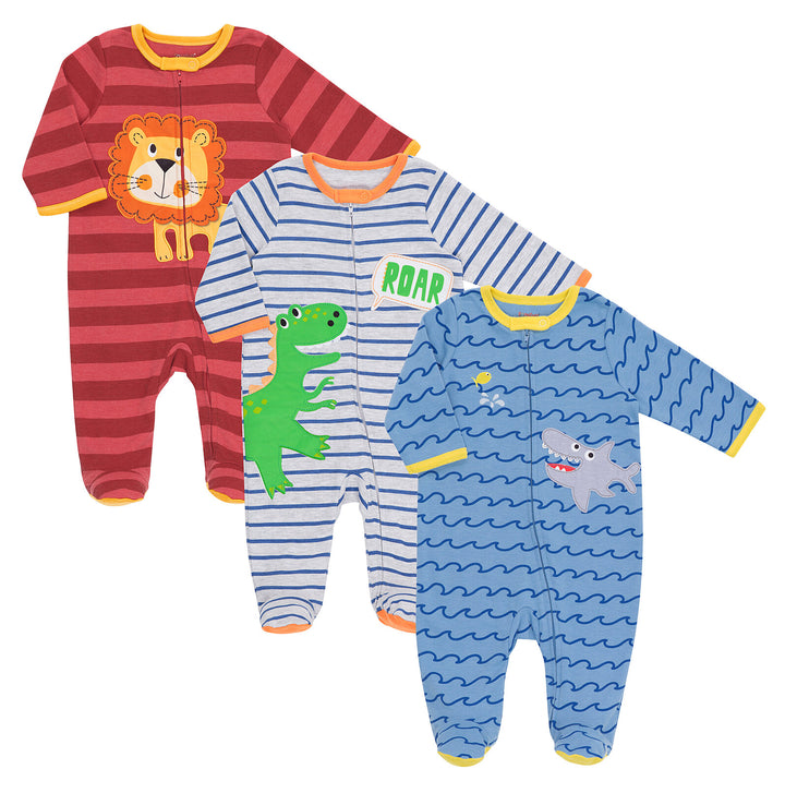 Funstuff Funstuff Animals 3 Pack Zip Up Long Sleeve Sleep N' Play Coveralls