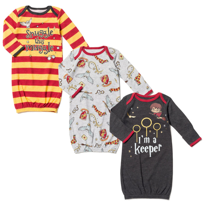 Harry Potter 3 Pack Long Sleeve Swaddle Sleeper Gowns