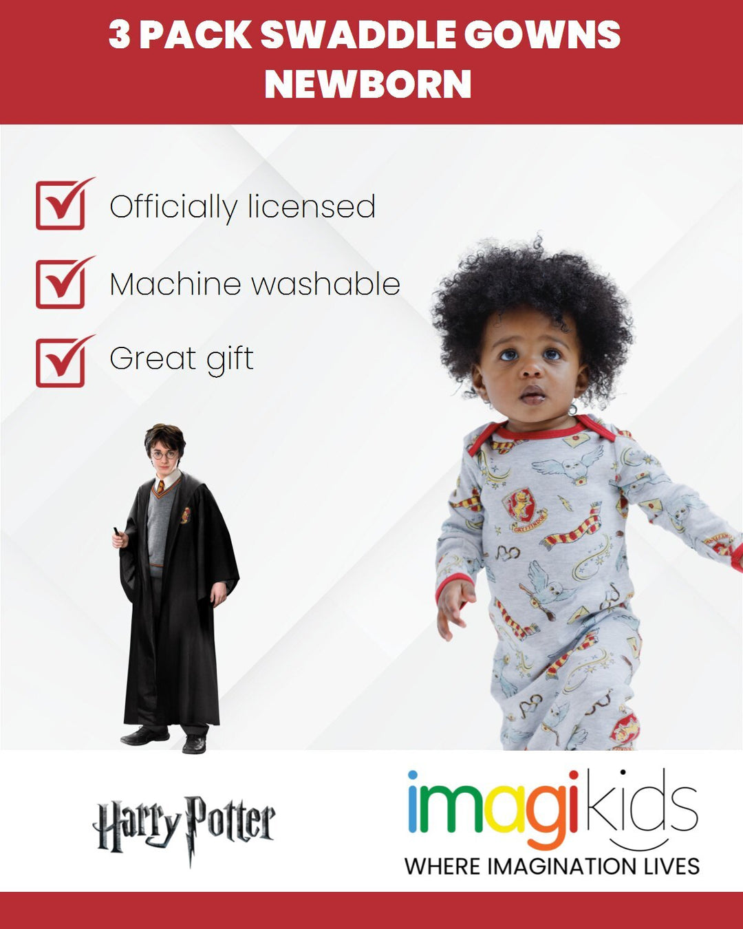 Harry Potter 3 Pack Long Sleeve Swaddle Sleeper Gowns