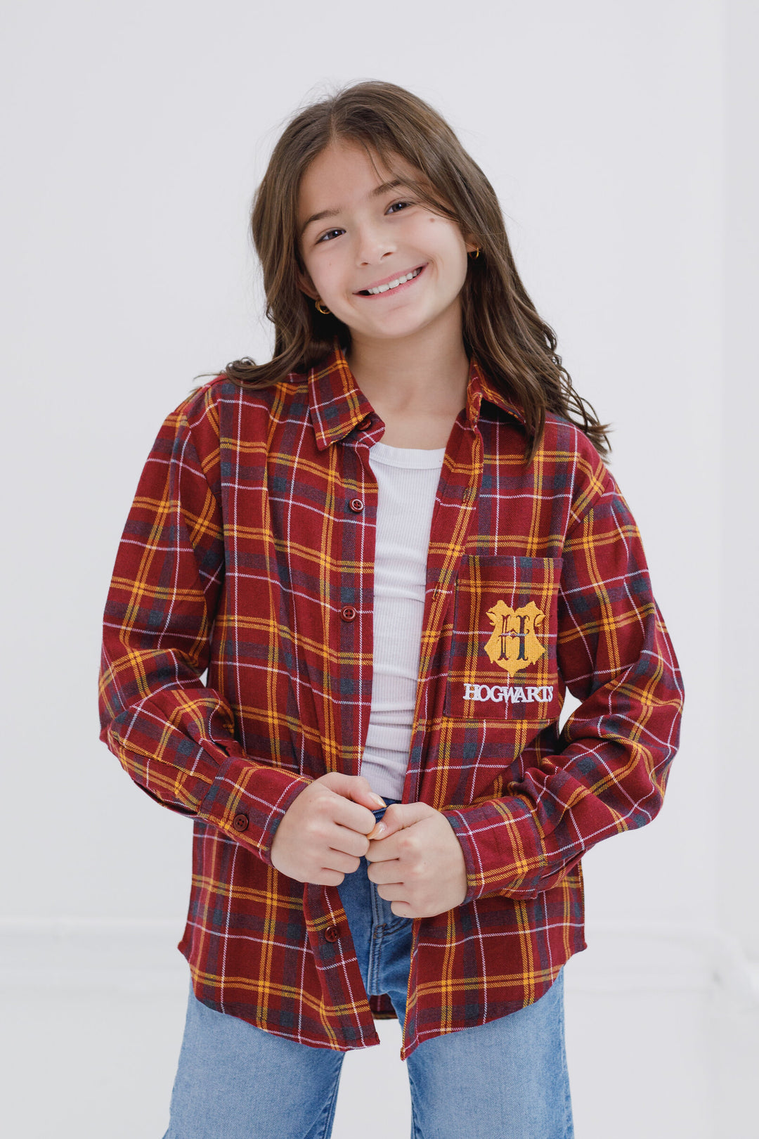 Harry Potter Big Boys Flannel Button Down Dress Shirt Plaid Maroon Red 10-12 Harry Potter Big Boys Flannel Button Down Dress Shirt Plaid Maroon Red 10-12