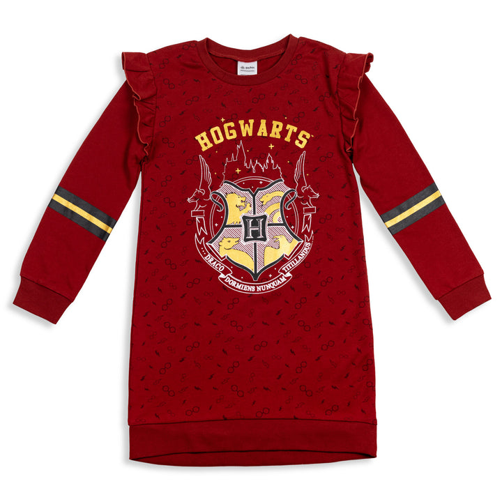 Harry Potter Hogwarts French Terry Ruffle Long Sleeve Sweater Dress