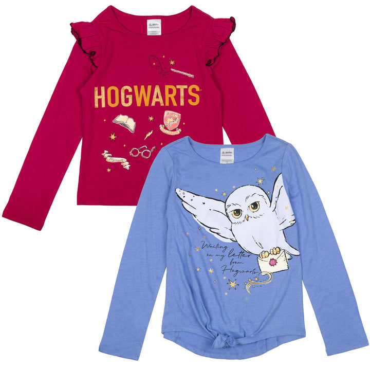 Paquete de 2 camisetas gráficas de manga larga con volantes de moda de Hogwarts