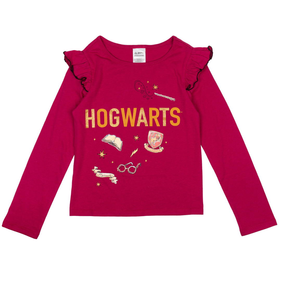 Paquete de 2 camisetas gráficas de manga larga con volantes de moda de Hogwarts