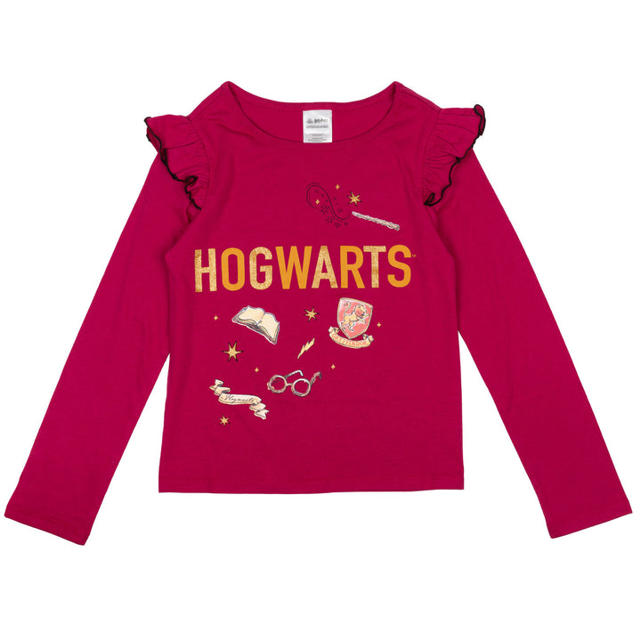 Paquete de 2 camisetas gráficas de manga larga con volantes de moda de Hogwarts