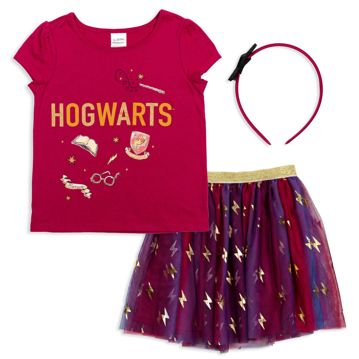 Conjunto de 3 piezas de Harry Potter: camiseta, falda, diadema