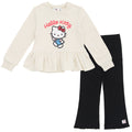 Hello Kitty Girls Fleece Pullover Peplum Sweatshirt and Ribbed Flare Leggings Outfit Set Toddler to Big Kid