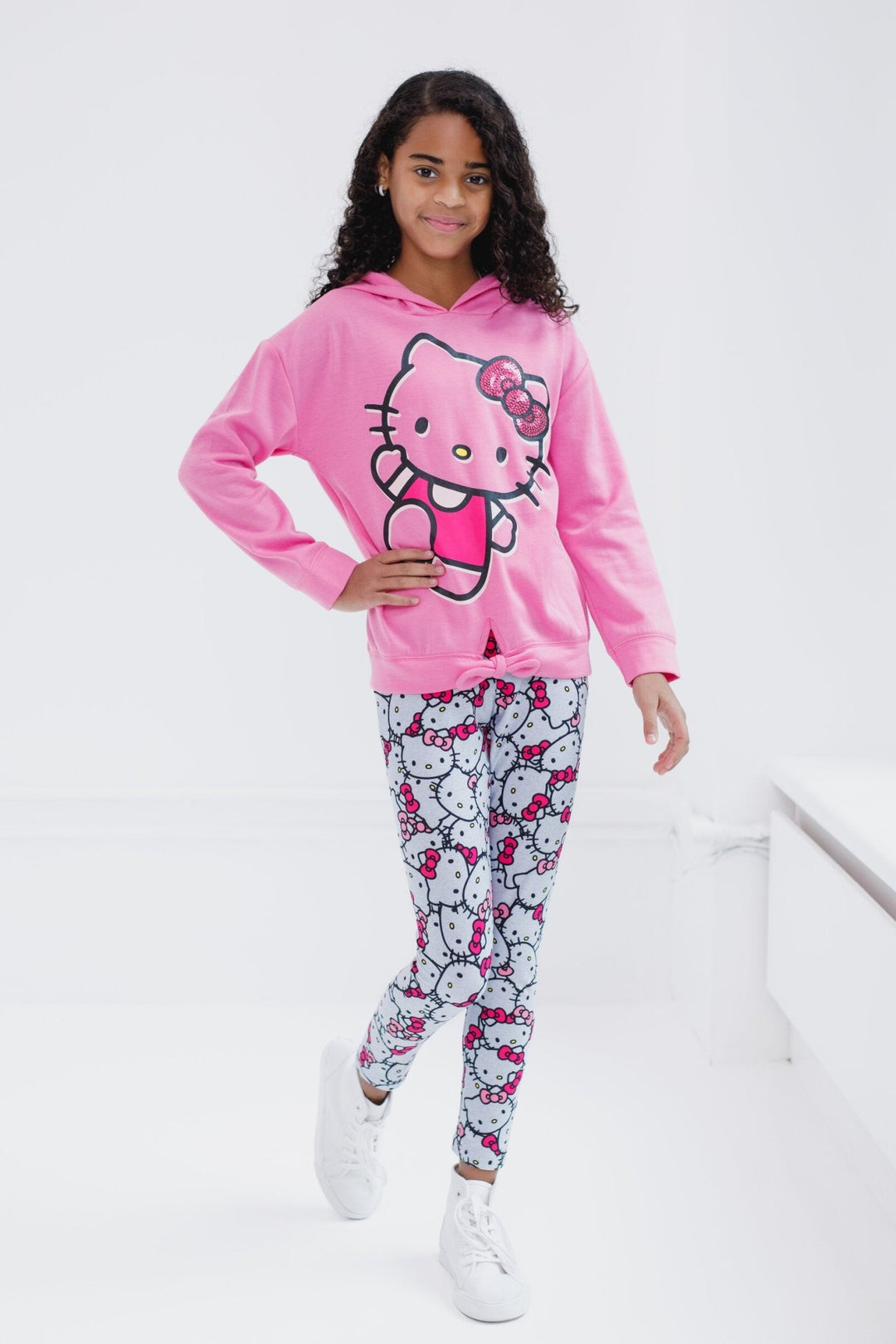 Hello Kitty Girls Pullover FleeceHoodie and Leggings Outfit Set