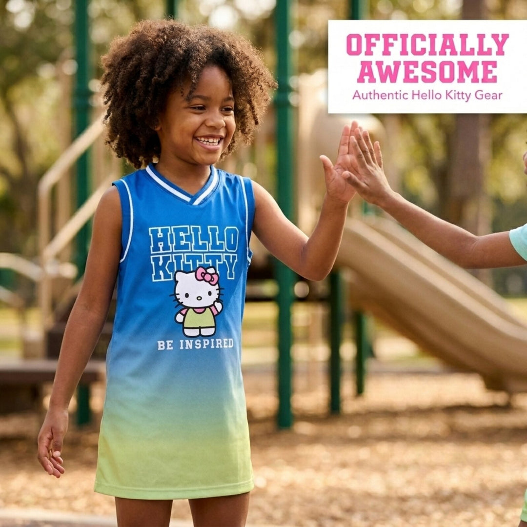 Hello Kitty Big Girls Mesh Jersey Athletic Dress Blue / Green 10-12