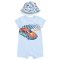 Hot Wheels Romper and Bucket Sun Hat Outfit Set