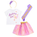 imagikids Butterfly Birthday Girl Outfit Shirt, Tutu Skirt, Headband & Sash Set Toddler to Big Kid Sizes