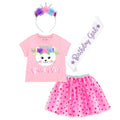 imagikids Cat Girls Birthday Shirt, Tutu Skirt, Headband & Sash Outfit Set Toddler to Big Kid Sizes